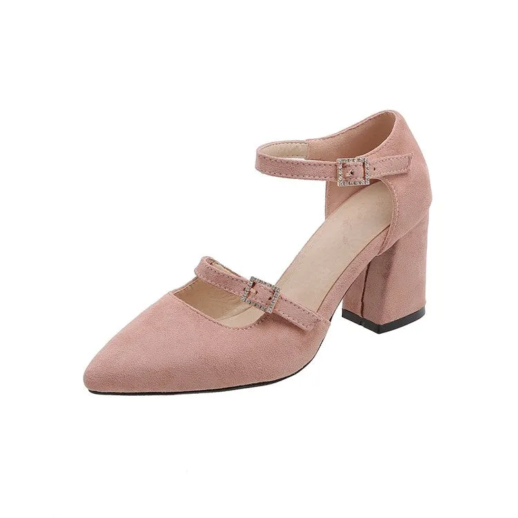 Women's Pointed Toe Rhinestone Ankle Strap Chunky Heel Sandals Acg Sandals