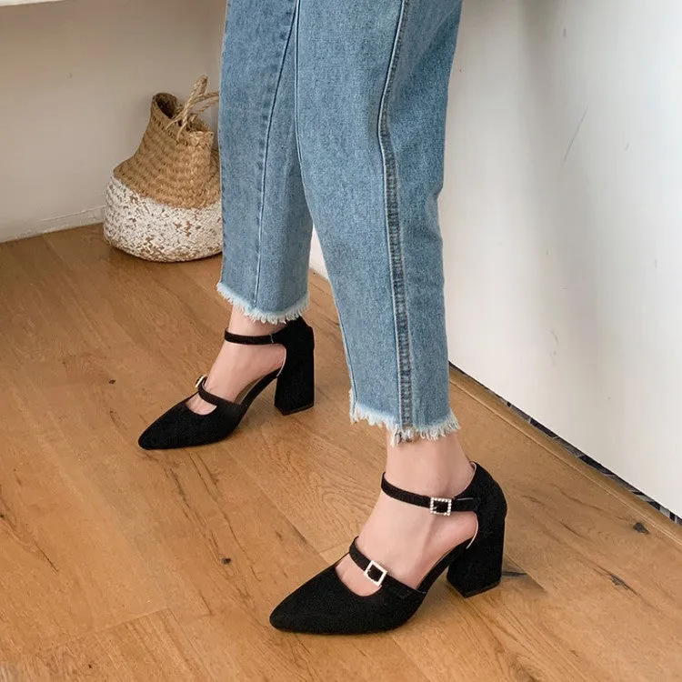 Birkenstock Sandals Nearby Women's Pointed Toe Rhinestone Ankle Strap Chunky Heel Sandals