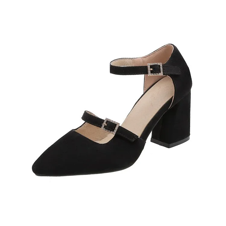 Sandals St Martin Women's Pointed Toe Rhinestone Ankle Strap Chunky Heel Sandals