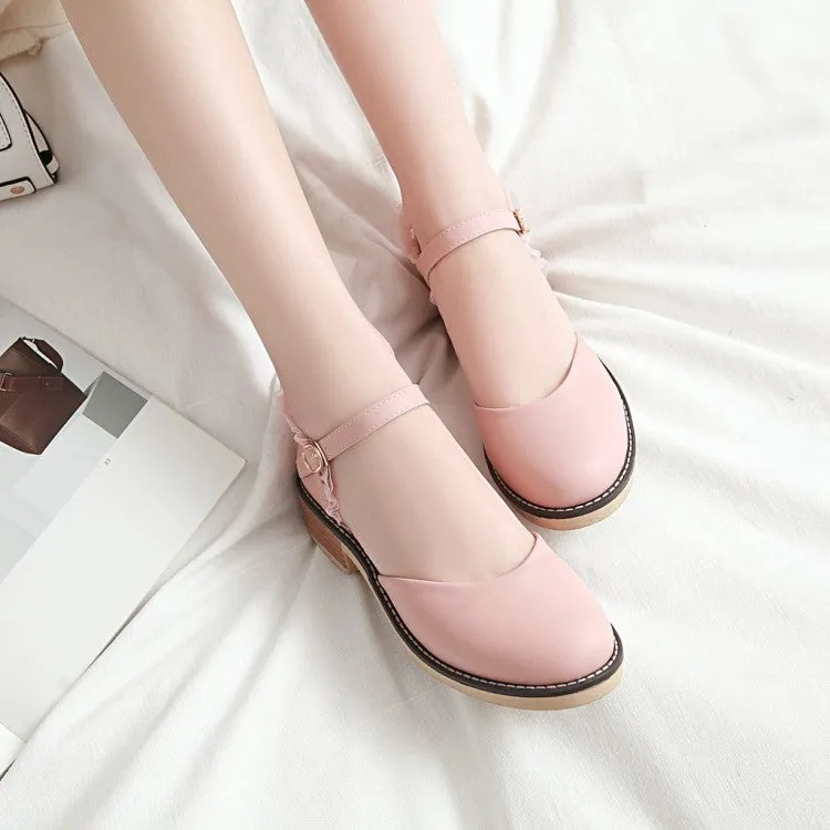 Women's Round Toe Hollow Out Ankle Strap Block Heel Sandals Support Insoles For Sandals