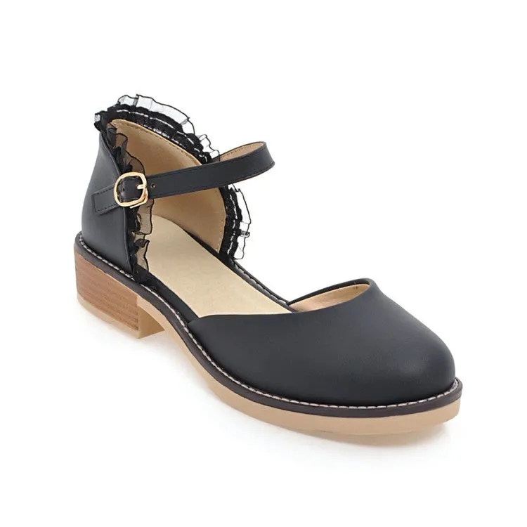 Sword Of Sandals 2 Women's Round Toe Hollow Out Ankle Strap Block Heel Sandals