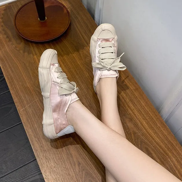 Running Sneakers Flat Feet Womens Satin Lace-up Front Sneakers Shoes
