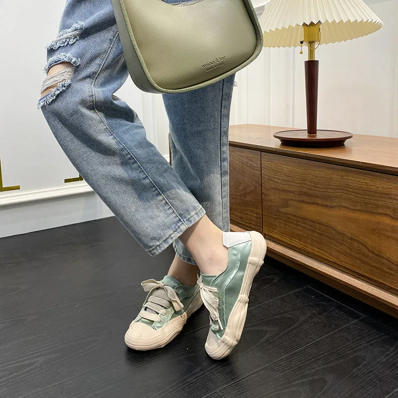 Womens Satin Lace-up Front Sneakers Shoes White Walking Sneakers