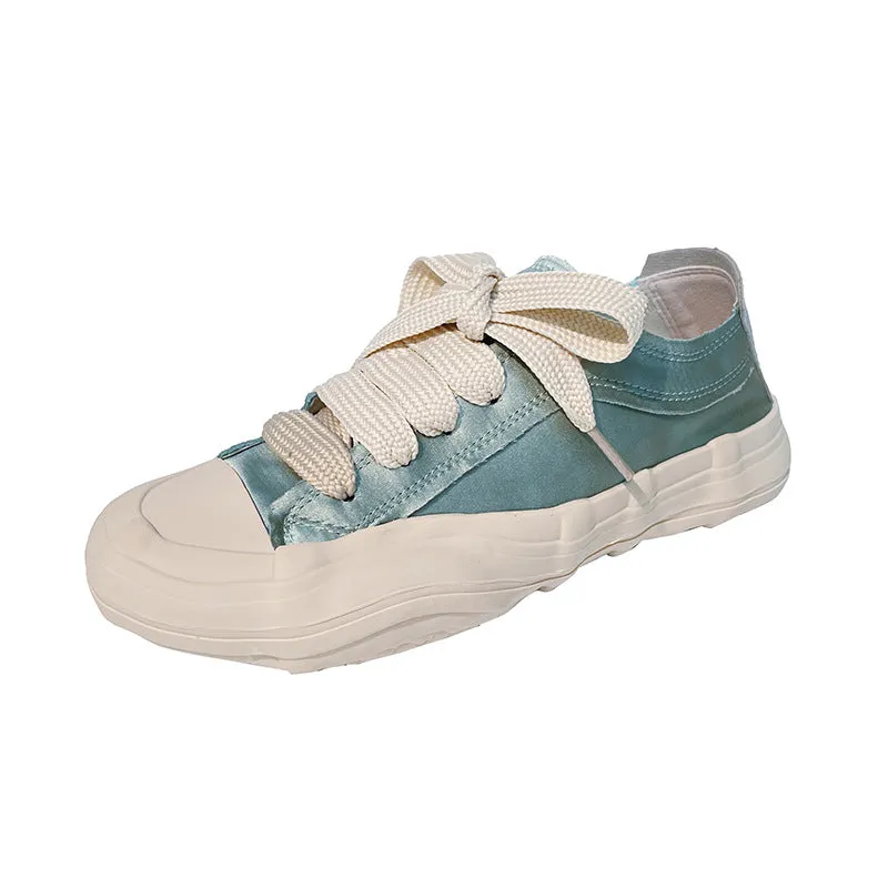 Womens Satin Lace-up Front Sneakers Shoes Slip Proof Sneakers