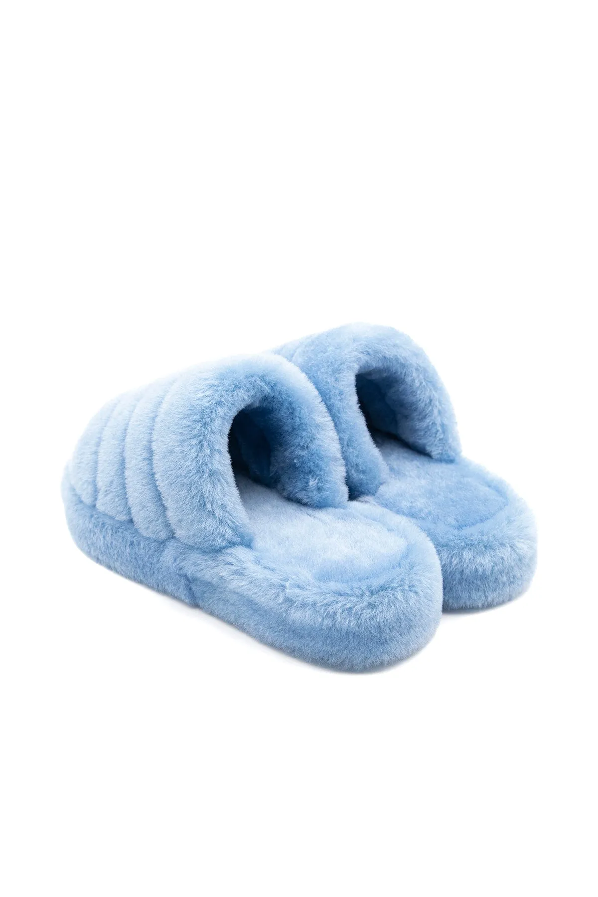 Women's Shearling Slippers, Blue Wool Felt Clog Slippers