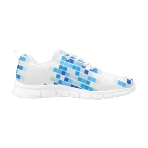 Womens Sneakers, Blue And White Mosaic Print Running Shoes by inQue.Style Jogit Running Shoes