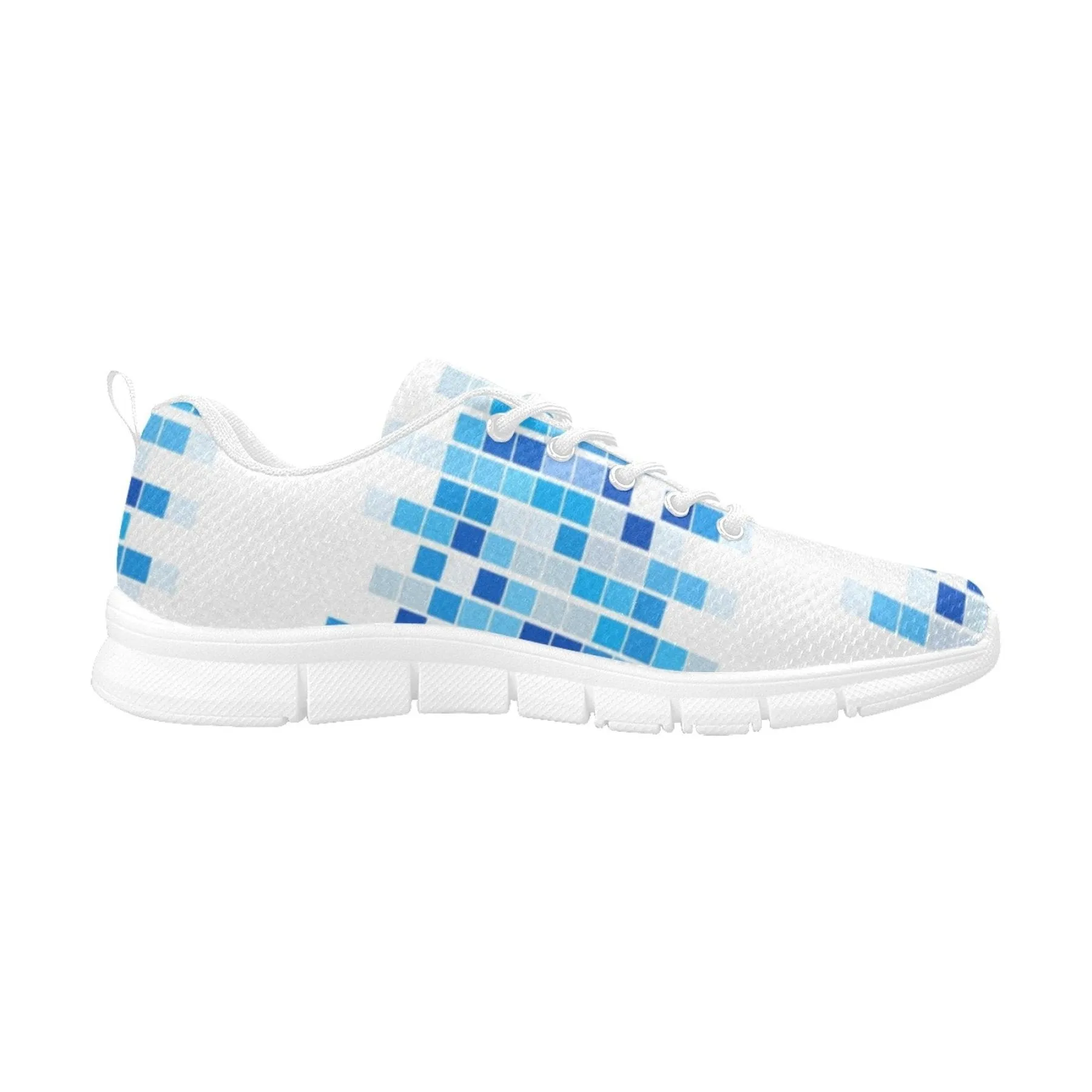 Womens Sneakers, Blue And White Mosaic Print Running Shoes by inQue.Style Running Shoes Wide Width
