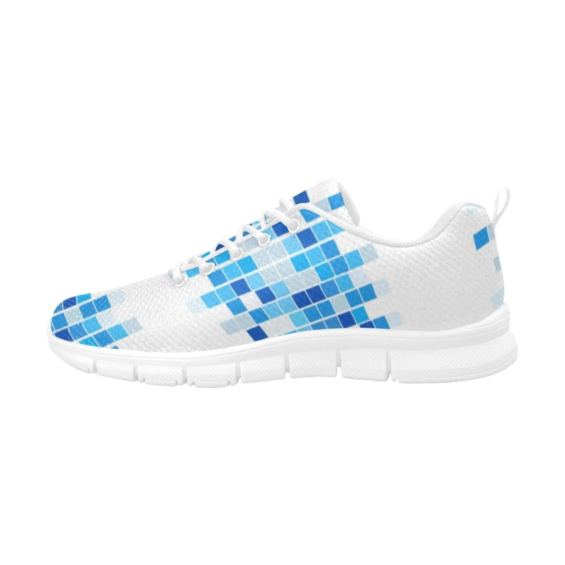 Orange Running Shoes Womens Sneakers, Blue And White Mosaic Print Running Shoes by inQue.Style