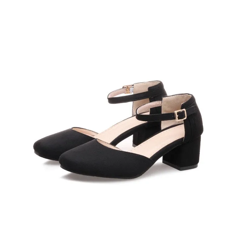 Women's Solid Color Round Toe Ankle Wrap Block Heel Sandals Pillow Sandals