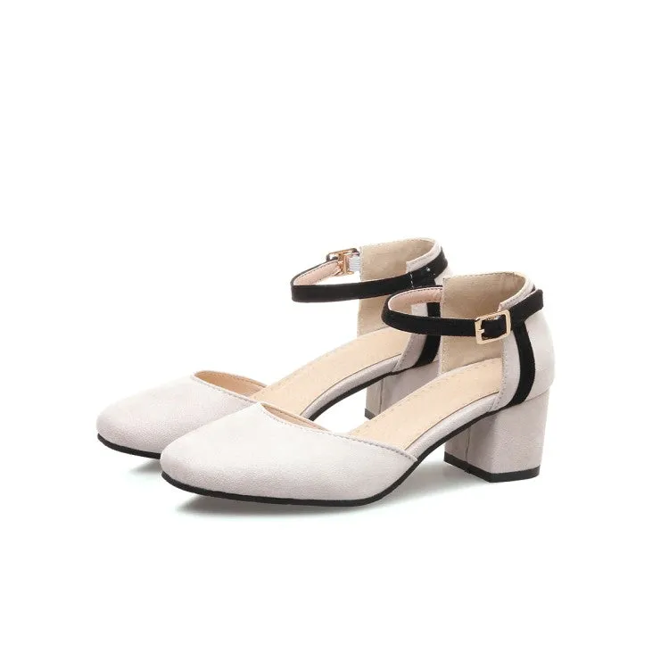 Girl Sandals Women's Solid Color Round Toe Ankle Wrap Block Heel Sandals