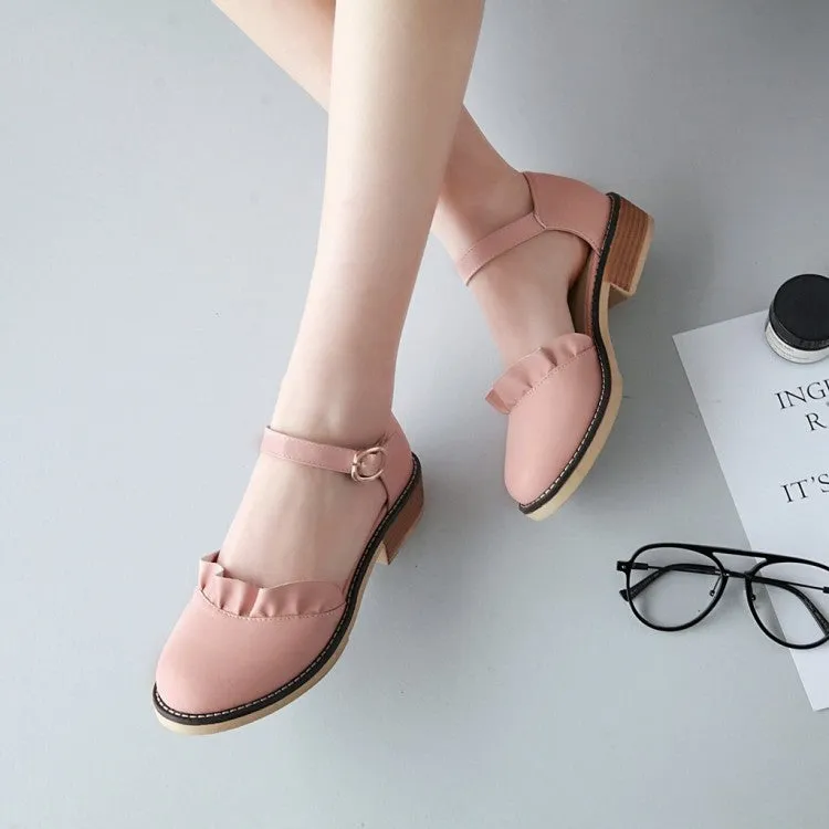 Women's Solid Color Ruffles Ankle Strap Buckle Block Heel Sandals Sandals Ecco