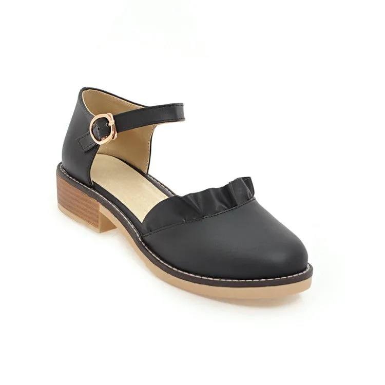 Women's Solid Color Ruffles Ankle Strap Buckle Block Heel Sandals Sandals Thomas Islands