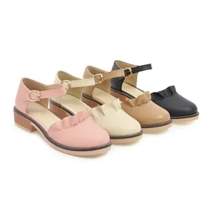 Women's Solid Color Ruffles Ankle Strap Buckle Block Heel Sandals Birkenstock Sandals Nearby