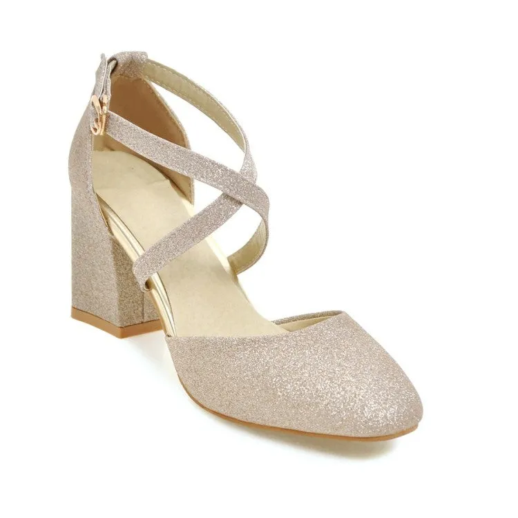 Women's Sparkling Closed Toe Ankle Strap Block Heel Sandals Sandals Barbados Hotels