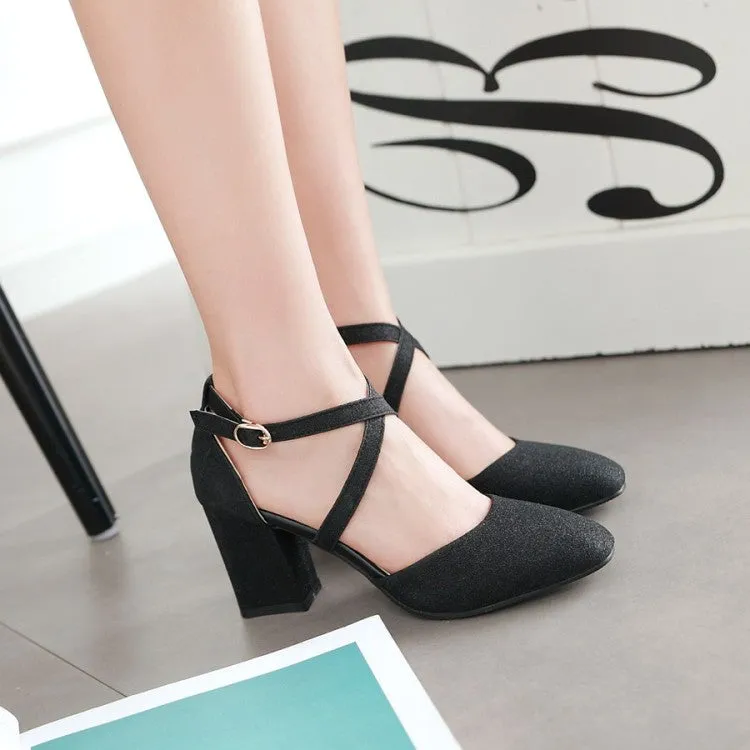 Platform Gladiator Sandals Women's Sparkling Closed Toe Ankle Strap Block Heel Sandals