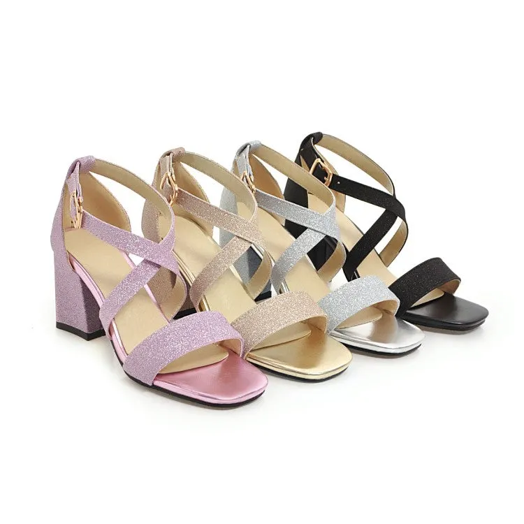 Crocks Sandals Women's Sparkling Cross Ankle Strap Block Heel Sandals