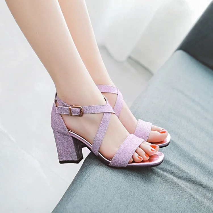 Best Sandals With Good Arch Support Women's Sparkling Cross Ankle Strap Block Heel Sandals