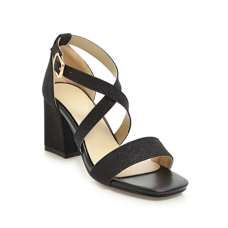 Best Sandals For Hiking Women's Sparkling Cross Ankle Strap Block Heel Sandals