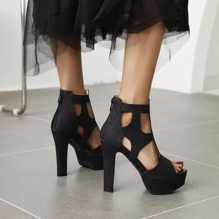 Women's Sparkling Roman Style Platform Chunky Heel Sandals Best Sandals With Arch Support