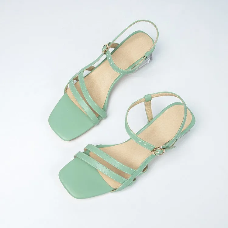 Women's Square Toe Ankle Strap Medium Block Crystal Heel Sandals Sandals Dress Code