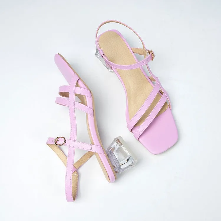 Sandals Elopement Packages Women's Square Toe Ankle Strap Medium Block Crystal Heel Sandals