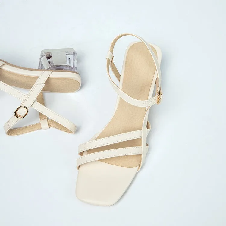 Sandals Resprts Women's Square Toe Ankle Strap Medium Block Crystal Heel Sandals