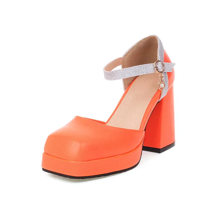 Women's Square Toe Ankle Strap Metal Buckle Platform Block Heel Sandals Sandals Grande Antigua