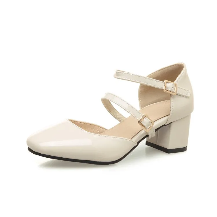 Women's Square Toe Hollow Out Block Heel Sandals Platform Cork Wedge Sandals