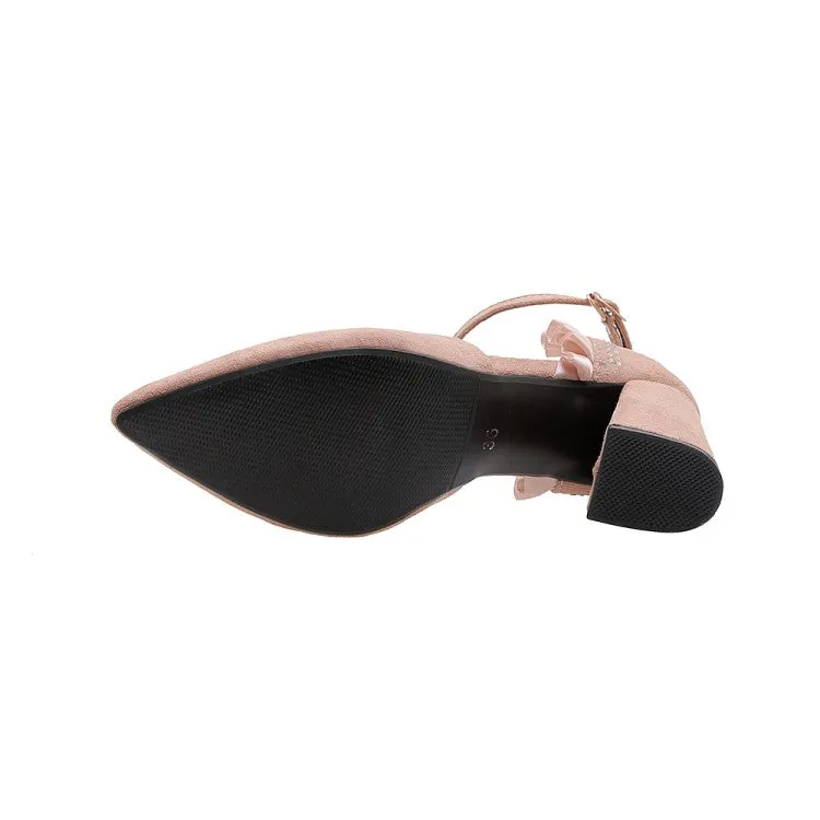 Women's Suede Ruffles Pointed Toe Block Heel Sandals Royal Caribbean Sandals