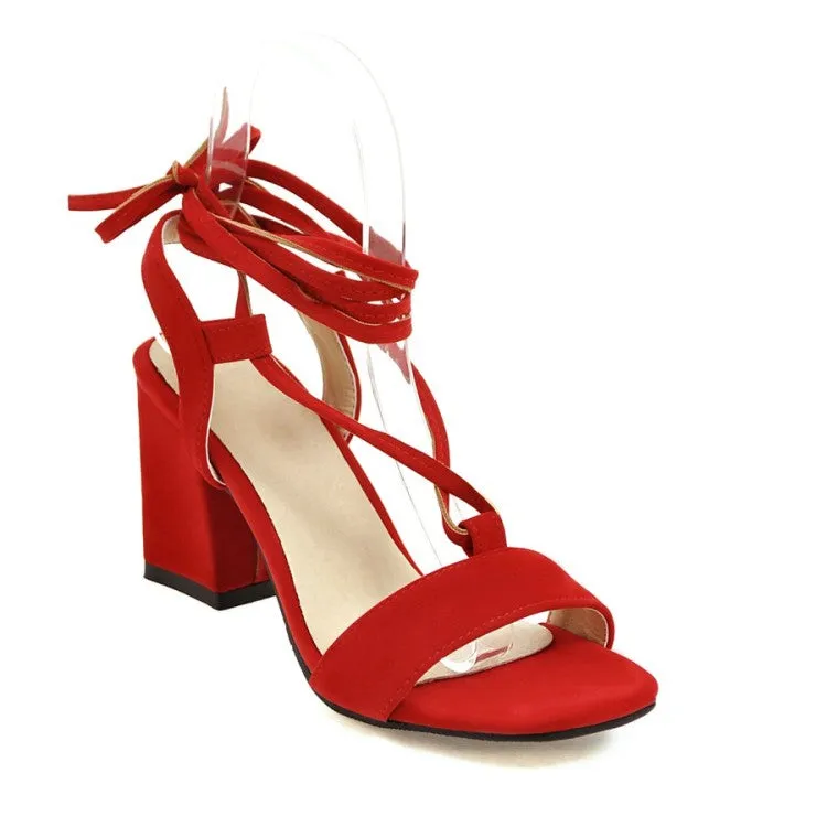 Women's Suede Square Toe Ankle Strap Block Heel Sandals Block Heels Sandals