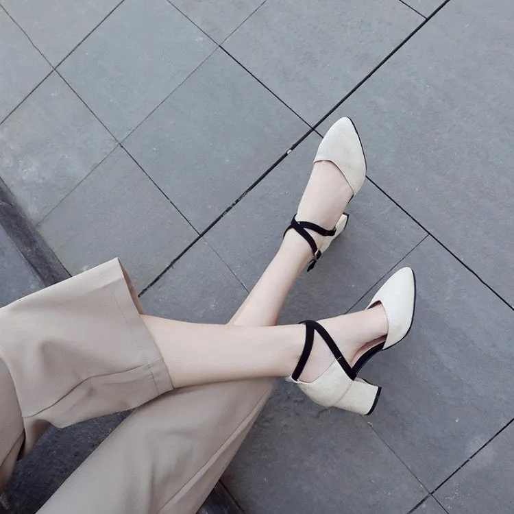 Women's SuedePointed Toe Color Block Ankle Strap Block Heel Sandals Sandals Careers