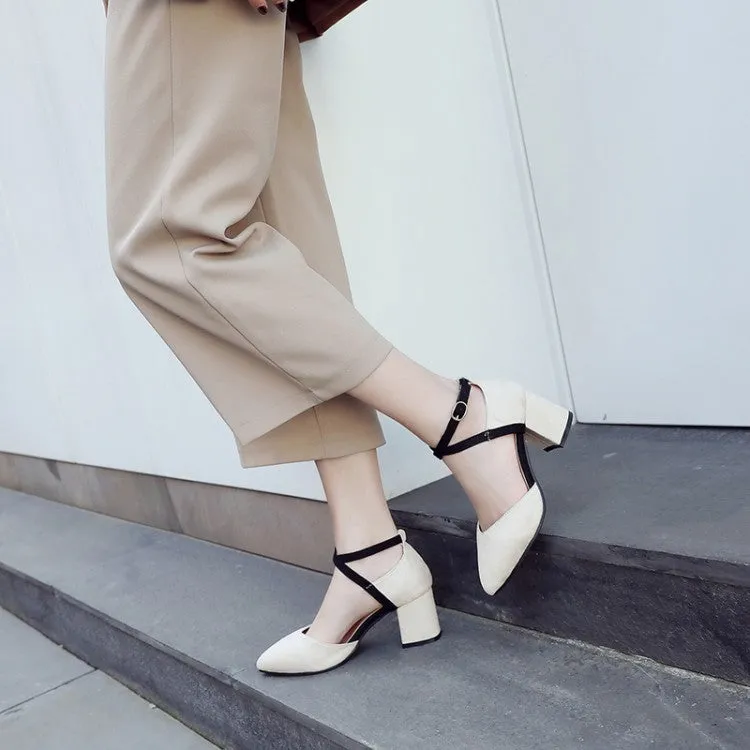 Women's SuedePointed Toe Color Block Ankle Strap Block Heel Sandals Sandals St. Lucia Grande