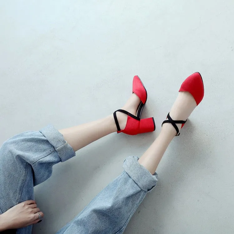 Espadrille Sandals Platform Women's SuedePointed Toe Color Block Ankle Strap Block Heel Sandals