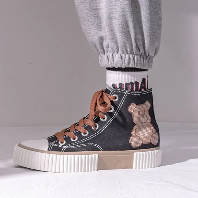 Womens Teenager Cute Bear High Top Canvas Common Project Sneakers