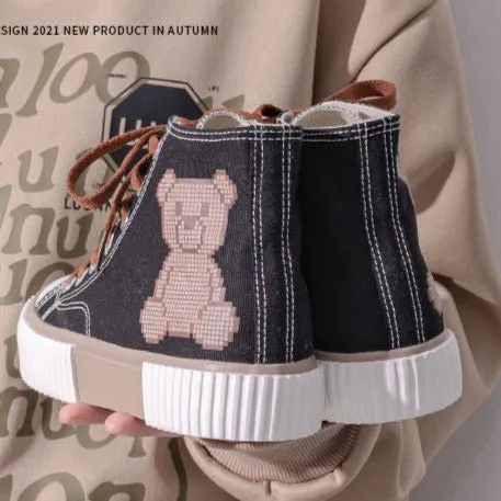 Womens Teenager Cute Bear High Top Canvas Sneakers O Toole