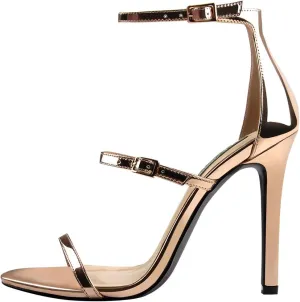 Women'S Triple Ankle Strap Strappy High Heel Stiletto Open Toe Sandals Party Wending Dress Evening Shoes Champagne Gold Size 9.5 Sandals For Running
