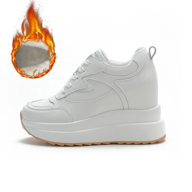 Cross Shield Silver Plan Womens Wedge Platform Sneakers High Hidden Heel Sneakers