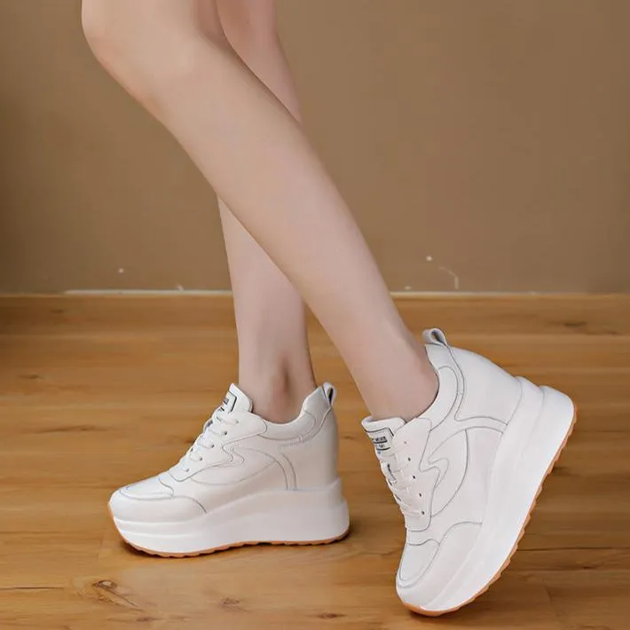 Womens Wedge Platform Sneakers High Hidden Heel Sneakers Zero Drop Sneakers