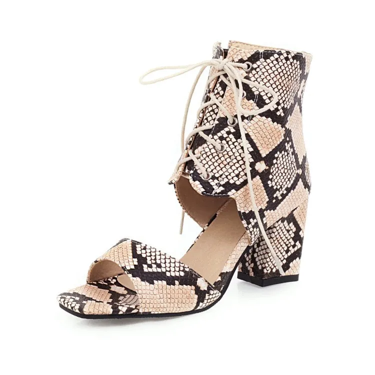 Women's Woven Snake Print Tied Strap Chunky Heel Sandals Ralph Lauren Infant Sandals