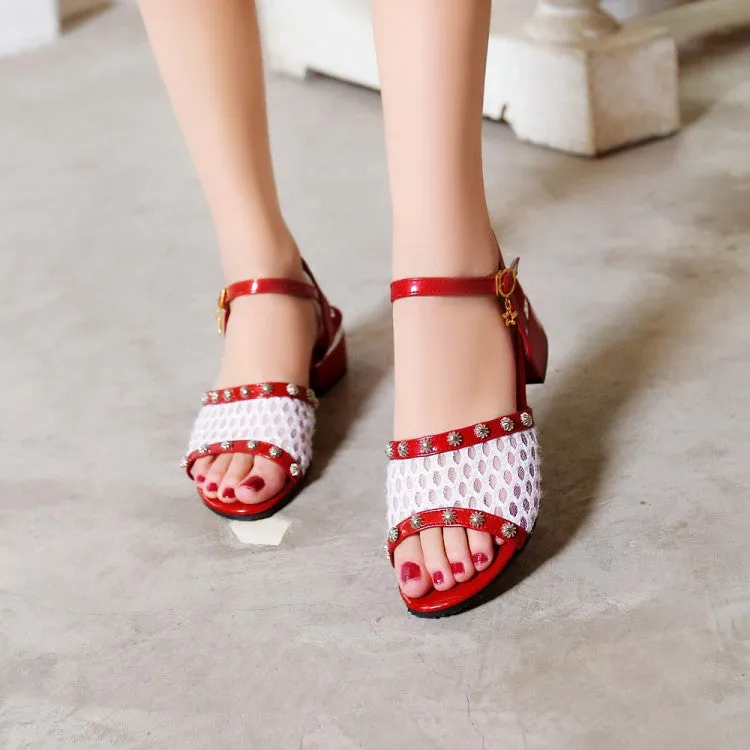 Women's's Color Block Metal Decor Buckle Strap Chunky Heel Sandals Sandals Barbados Hotel