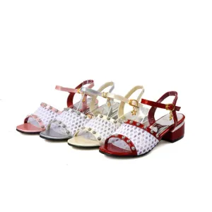 Women's's Color Block Metal Decor Buckle Strap Chunky Heel Sandals Joybees Sandals