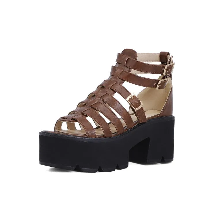 Women's's Hollow Out Ankle Strap Buckle Thick Sole Chunky Heel Platform Sandals Unisex Sandals