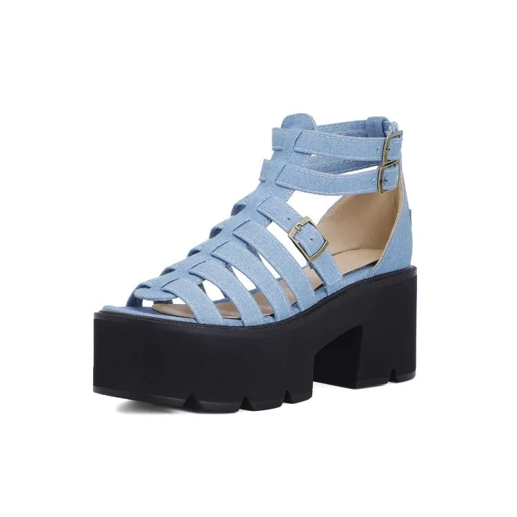 Women's's Hollow Out Ankle Strap Buckle Thick Sole Chunky Heel Platform Sandals Sandals Boc