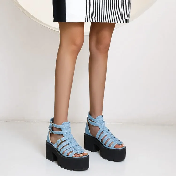 Women's's Hollow Out Ankle Strap Buckle Thick Sole Chunky Heel Platform Sandals Custom Made Sandals