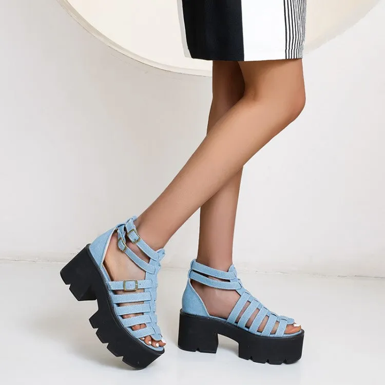 Socks In Sandals Women's's Hollow Out Ankle Strap Buckle Thick Sole Chunky Heel Platform Sandals
