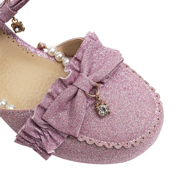 Women's's Lolita Round Closed Toe Lace Beading Block Heel Sandals Report Sandals