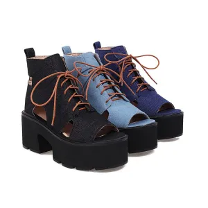 Sandals At Academy Women's's Open Toe Denim Platform Sandals