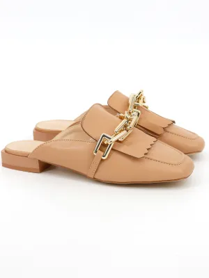 Shoes Flats Women's Chain Detail Slip On Shoes,Camel