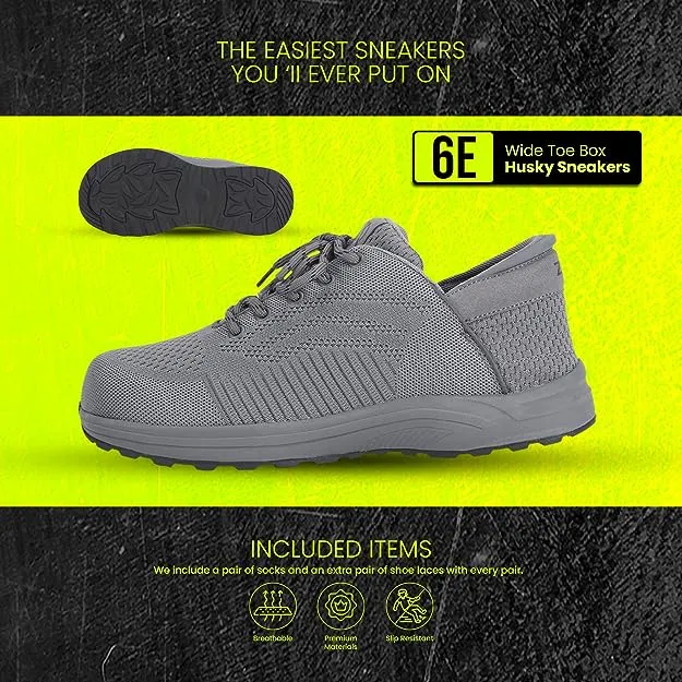 Zeba Men's Hands Free Slip on Husky Walking Sneakers Knitted Sneakers