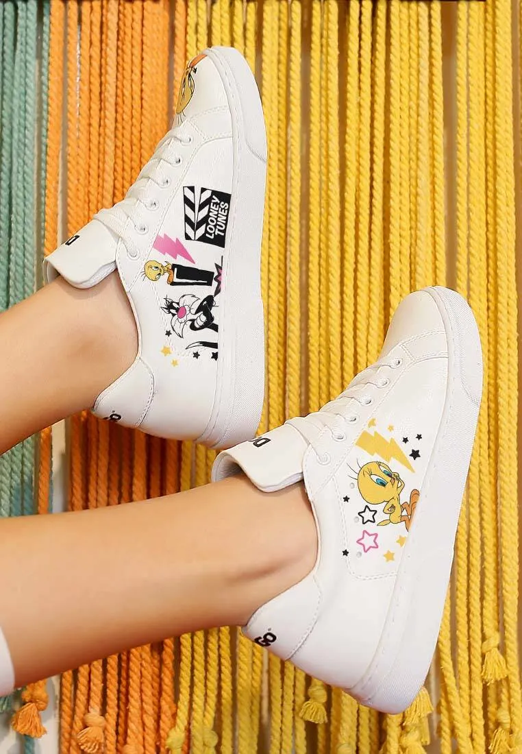 White Low Top Sneakers Best of Tweety and Sylvester | Ace Sneakers Women's Shoes